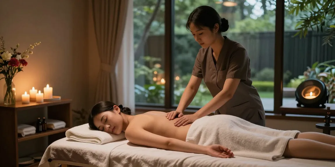 Relaxing 성동구출장안마 massage therapy setting with soothing elements and tranquil atmosphere.
