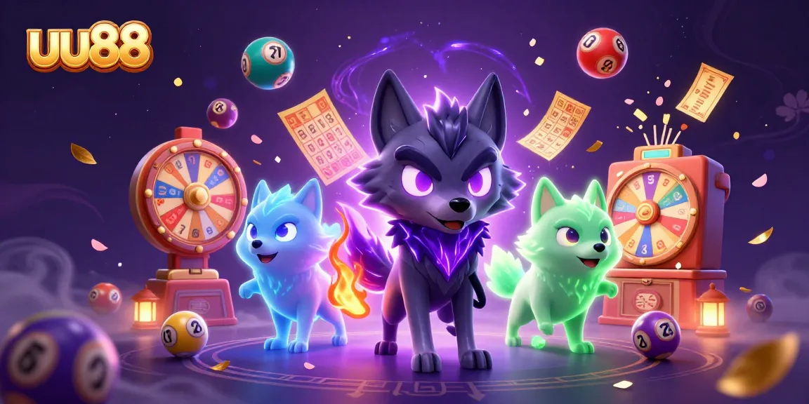 Engage with the thrilling uu88 lottery gaming scene, featuring ghostly wolves and vibrant casino elements.