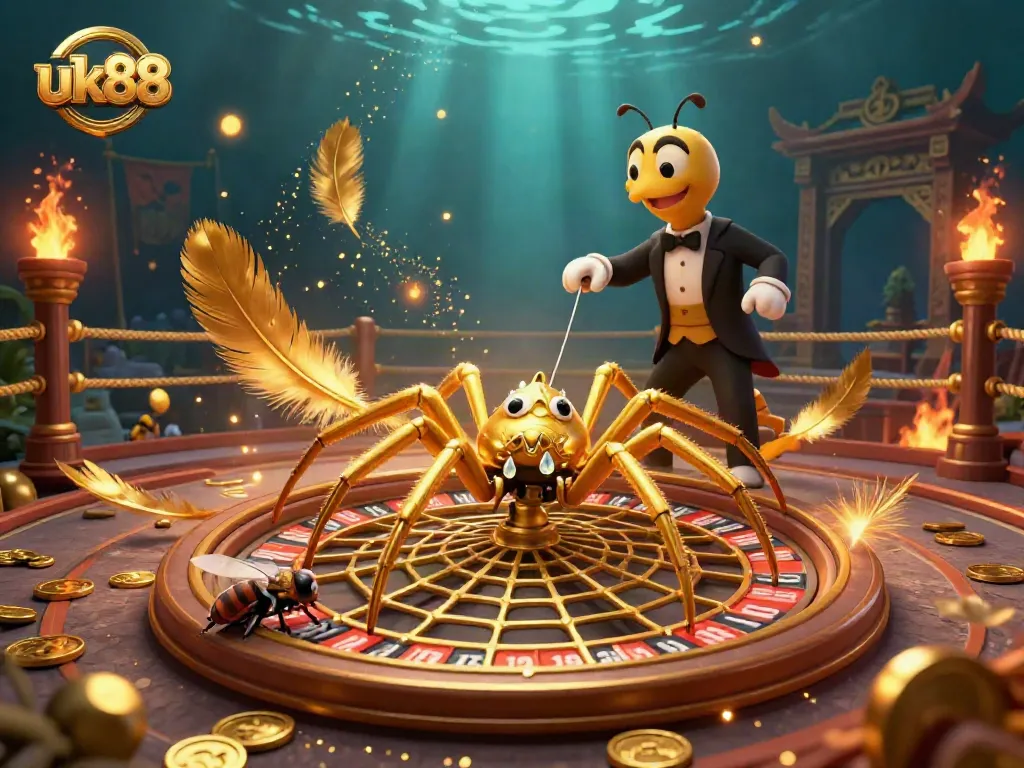 Experience thrilling betting at uk88 with a golden spider and centipede croupier scene.
