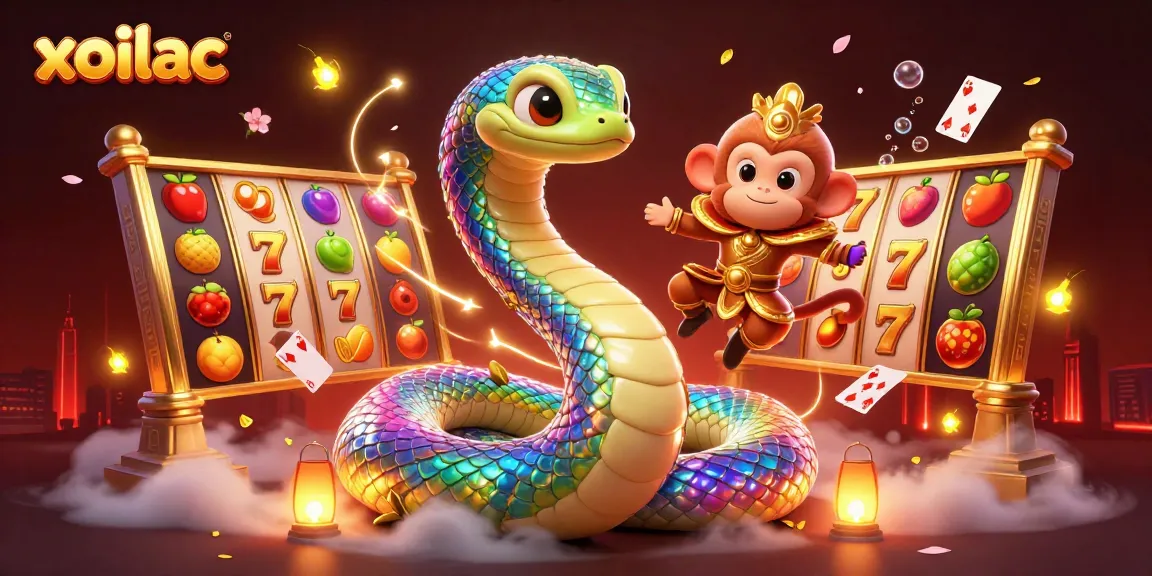 Xoilac showcases vibrant 3D characters amidst exciting slots and shimmering treasures, enhancing online gaming excitement.