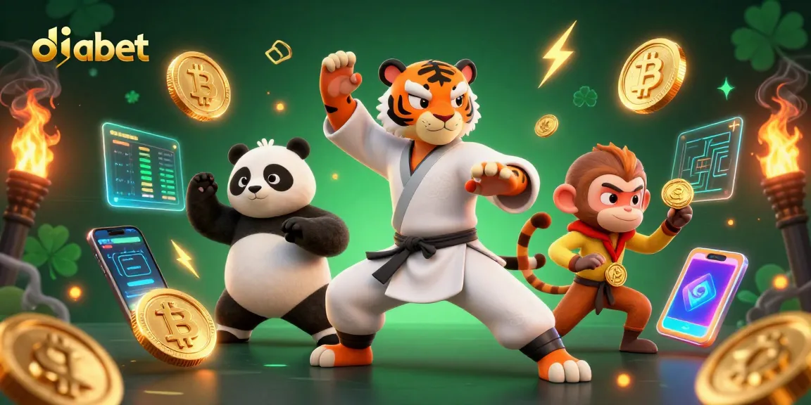 Dabet brings excitement with a kung fu tiger mastering the crane stance amid vibrant crypto-themed elements.