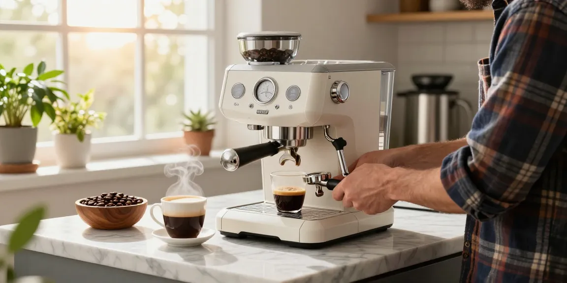 Rokok88 Espresso Machine in a cozy kitchen, preparing cafe-quality coffee at home with warm lighting.