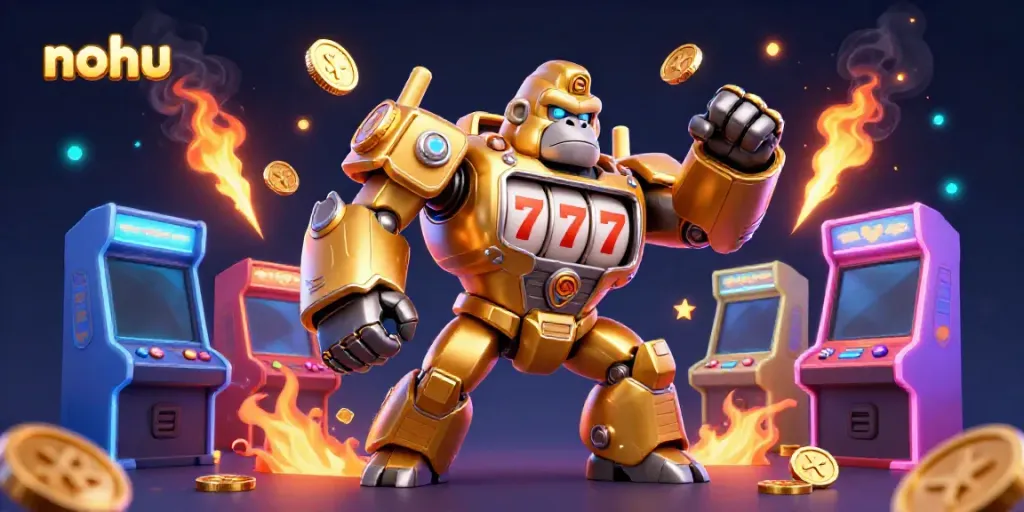 Nohu mech bursts with coins in a dazzling 3D casino-inspired scene.
