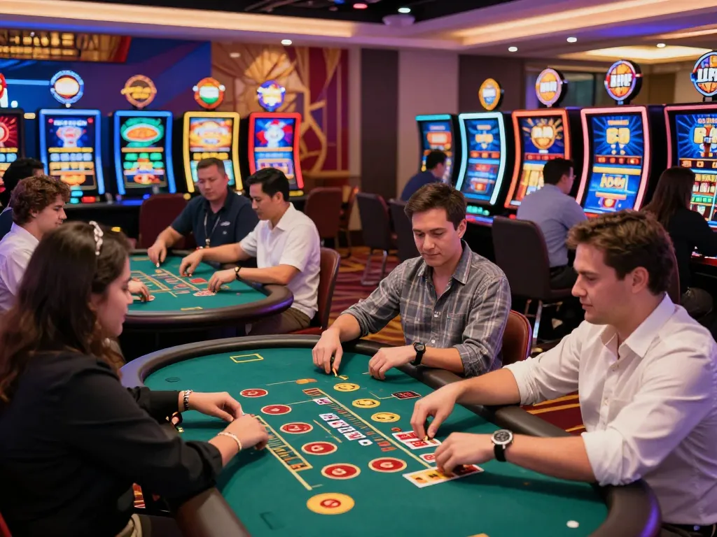 Cổng game Rikvip showing players excitedly engaging with live dealers at an online casino, vibrant graphics and immersive atmosphere.