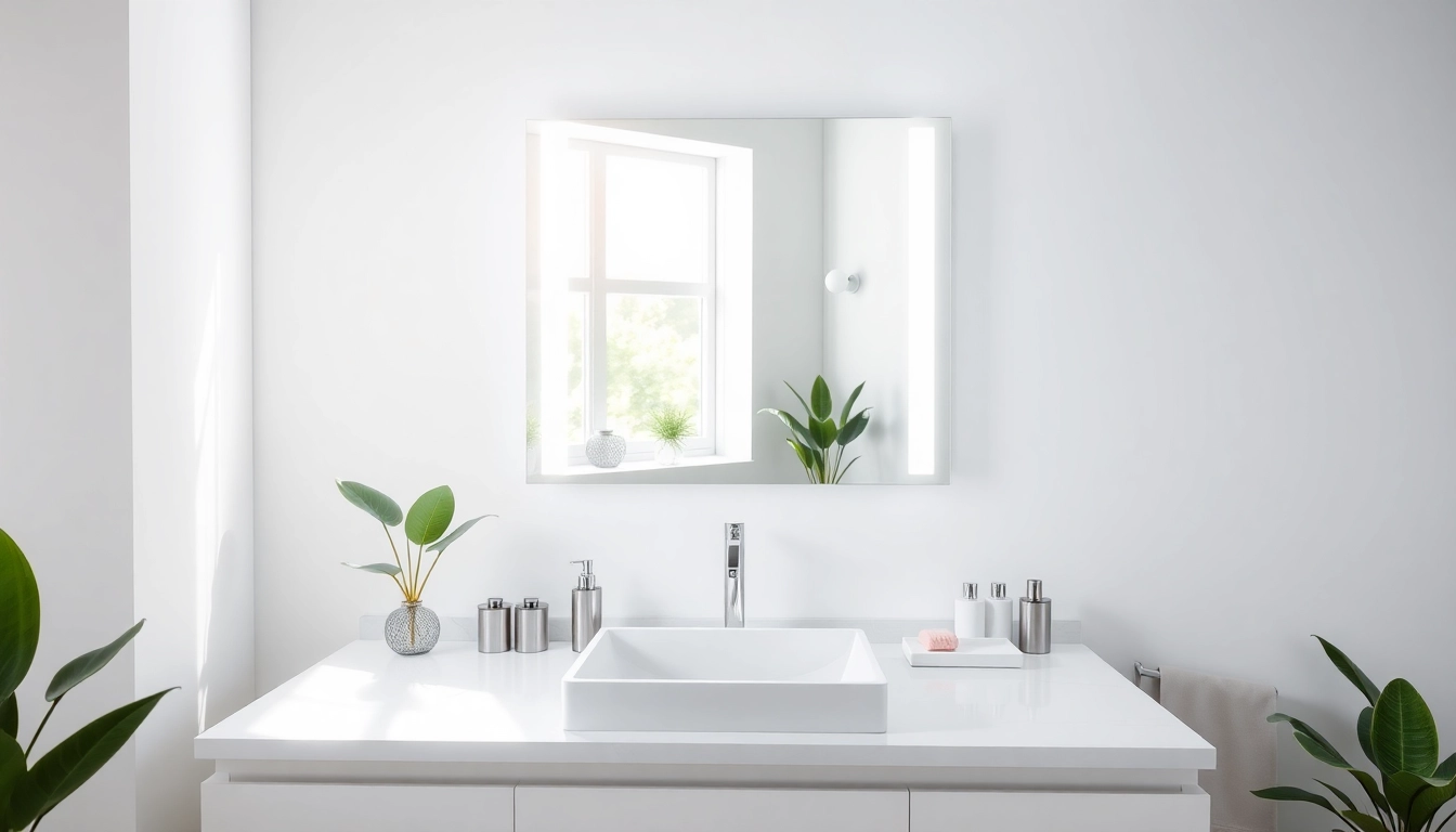 Enhance your space with a modern mirror and led lights for a bright, stylish bathroom.
