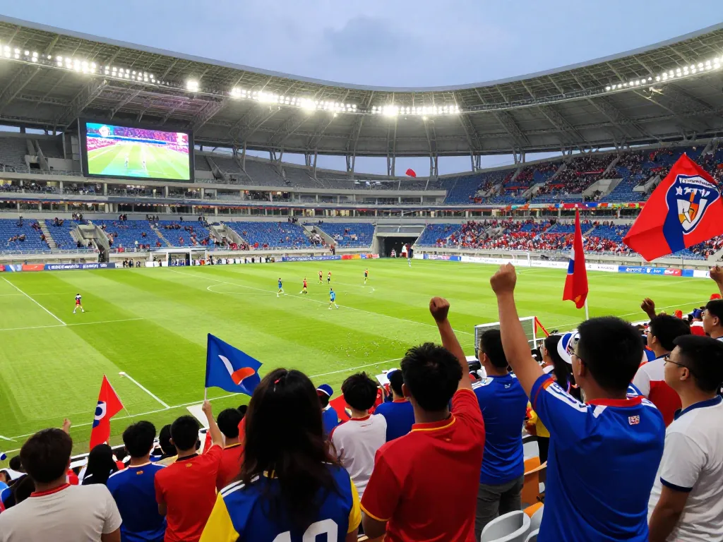 Fans at a vibrant football stadium enjoying live matches on LuongSonTV.