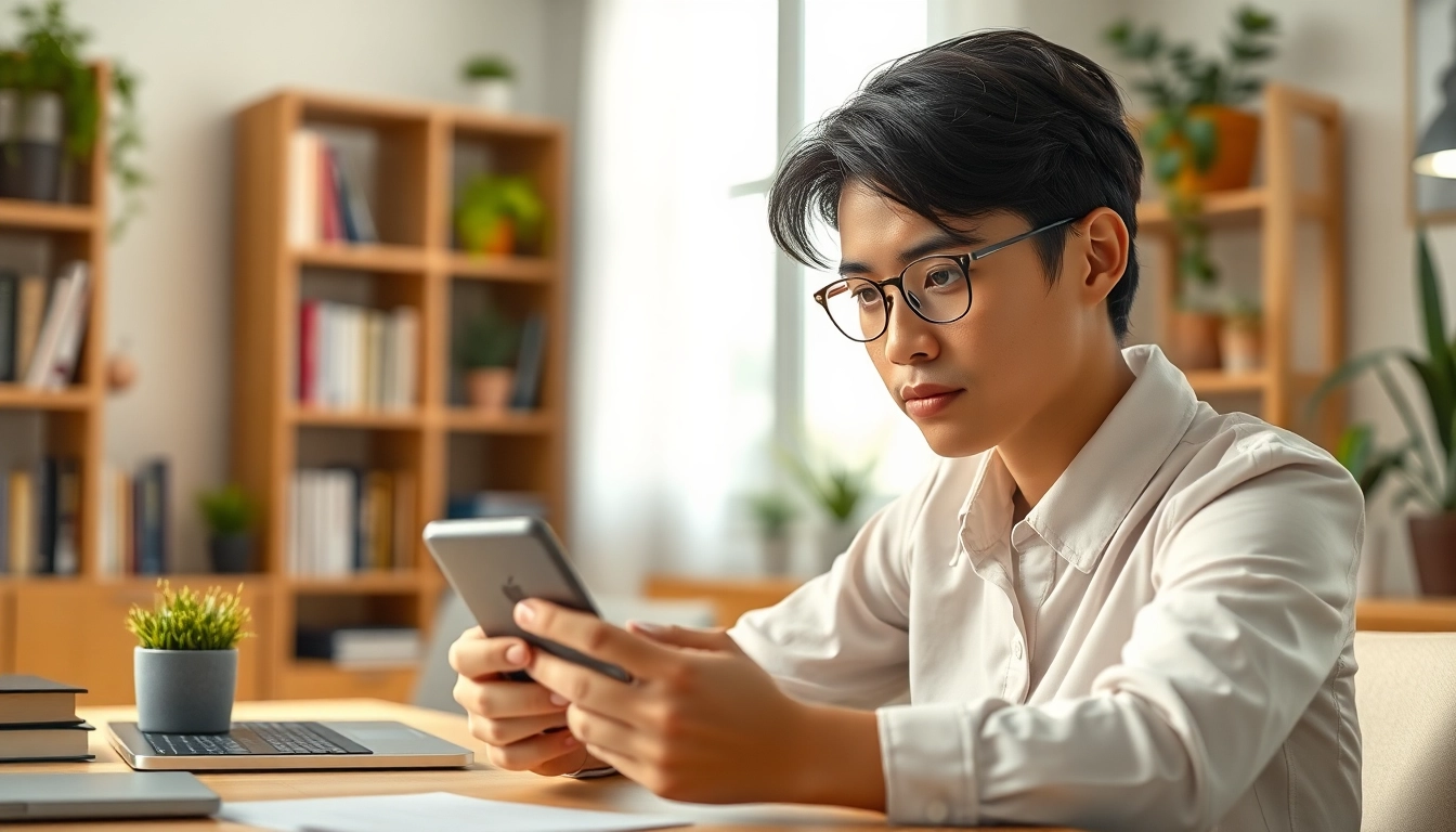 Find Cash For Phones Near Me with a focused professional examining a smartphone.