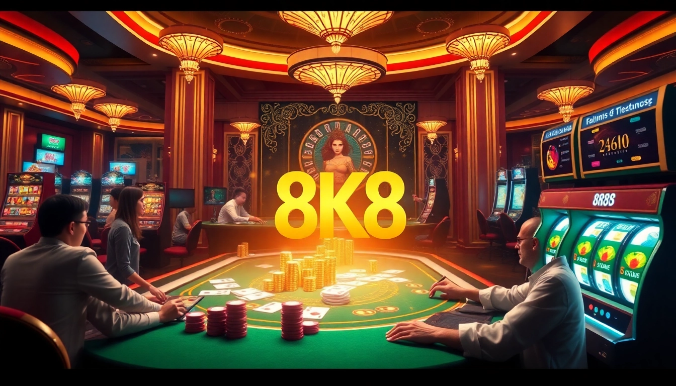 Experience the excitement of 8k8 online gaming with vibrant casino visuals showcasing action-packed games.
