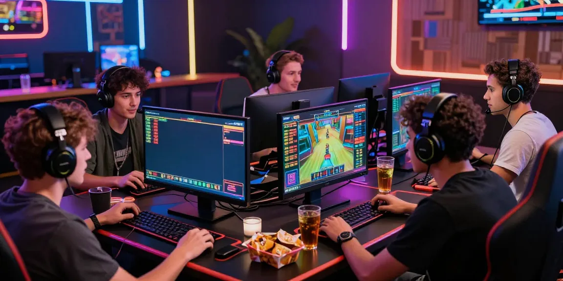 Engaging multiplayer gaming at https://man88pro.com/ with friends in a vibrant casino-themed workspace