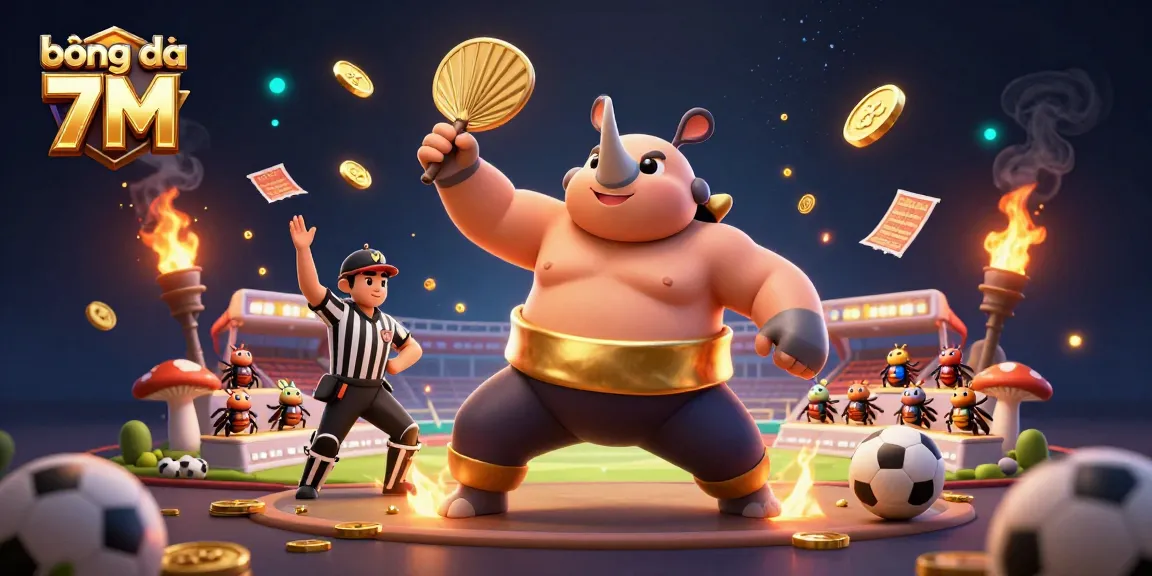 bóng đá 7M provides thrilling sports betting excitement with a dynamic visual of beetles celebrating wins.