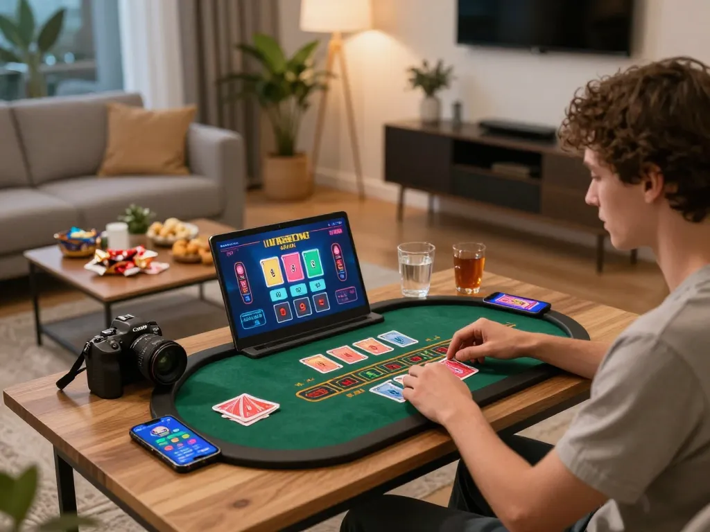 Engaged player using LC88 platform for online blackjack strategy and betting.