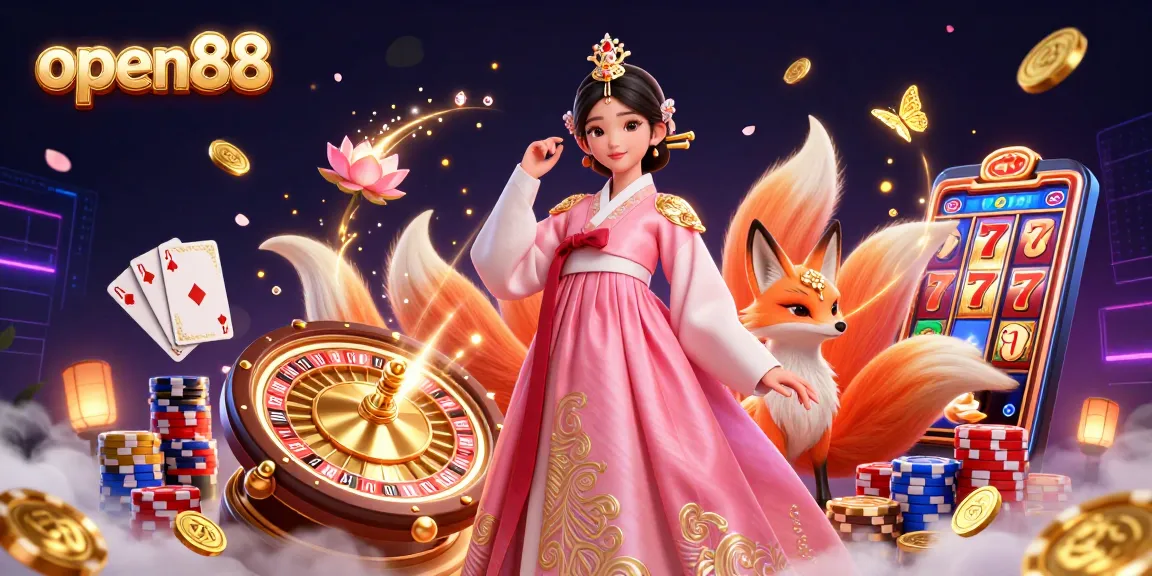 Experience the thrill of open88 with a vibrant 3D casino illustration featuring an elegant Asian woman and lucky fox.
