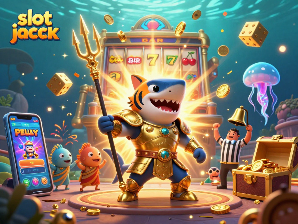 Experience the thrill of slot jackpot with this vibrant underwater casino scene featuring dynamic characters.
