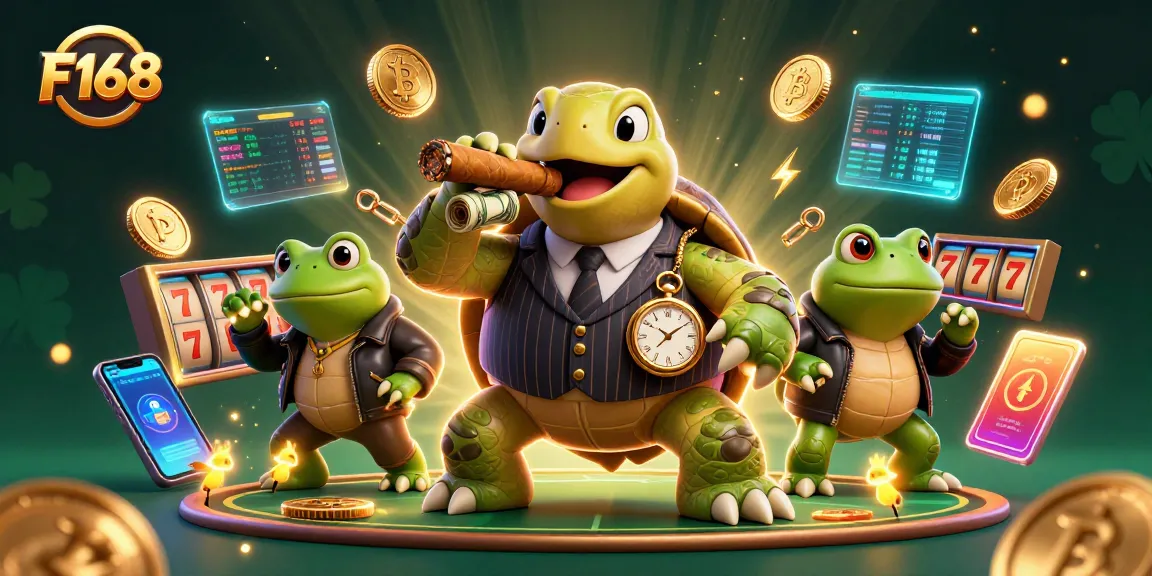 Join the action at F168 with vibrant casino-themed 3D illustration showcasing dynamic gaming elements.