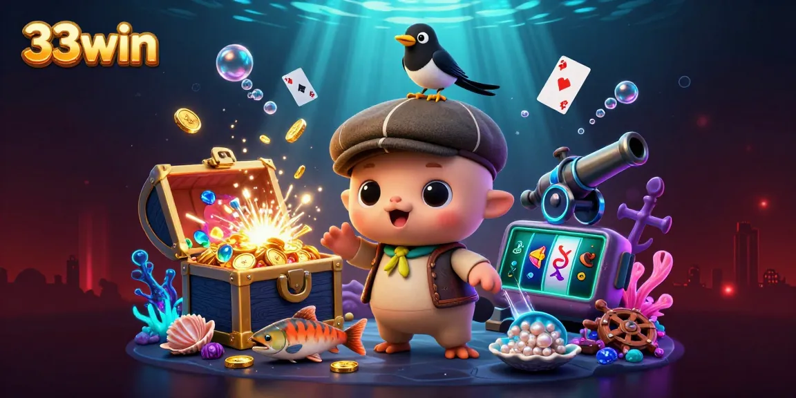 Experience the thrills of 33win with this vibrant, playful underwater casino adventure scene.