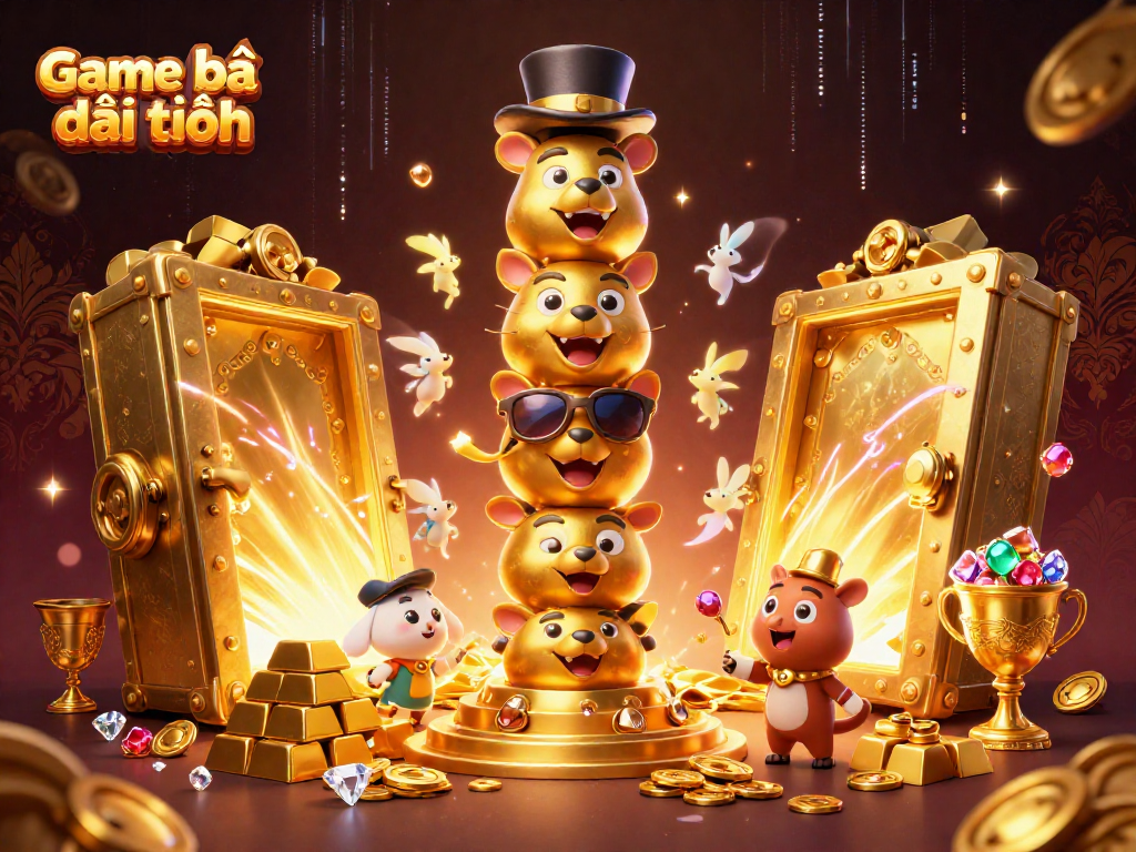 Engage with Game bài đổi thưởng showcasing rich casino elements and energetic 3D cartoon characters.
