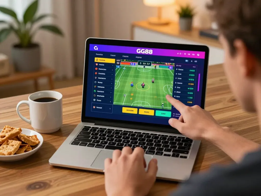 Engaging sports betting session on GG88 platform with user analyzing live odds at home.