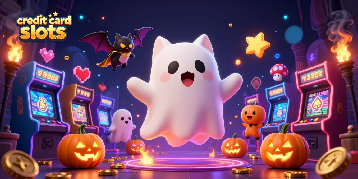 Experience thrilling gameplay with credit card slots in a haunted casino scene, featuring dynamic characters.