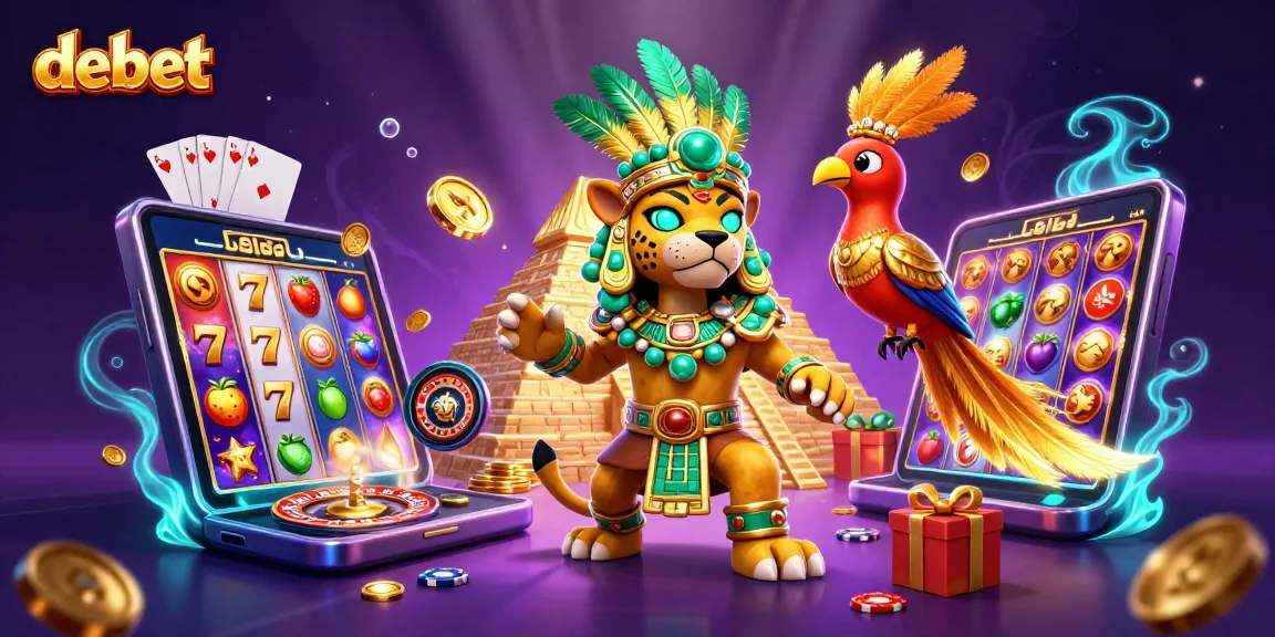 Spin vibrant debet slots with a Mayan jaguar priest in a dynamic casino illustration.
