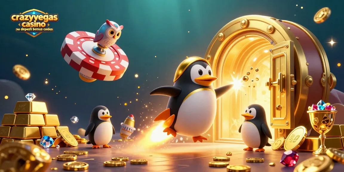 Win big with crazyvegas casino no deposit bonus codes while a golden penguin launches into a fun casino universe.