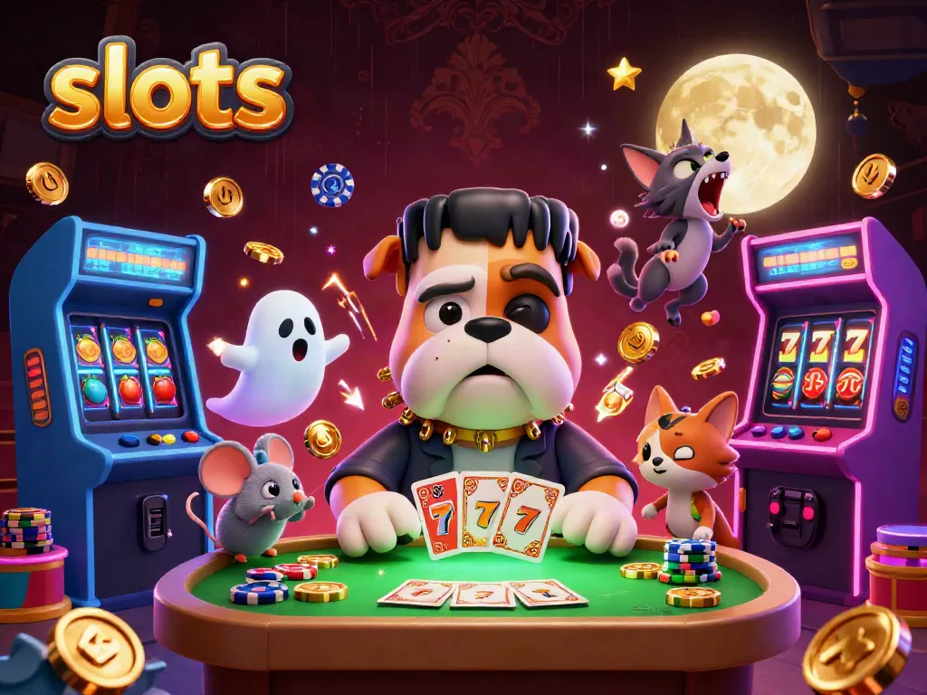 Experience thrilling slots with lively characters at a vibrant casino table setting.