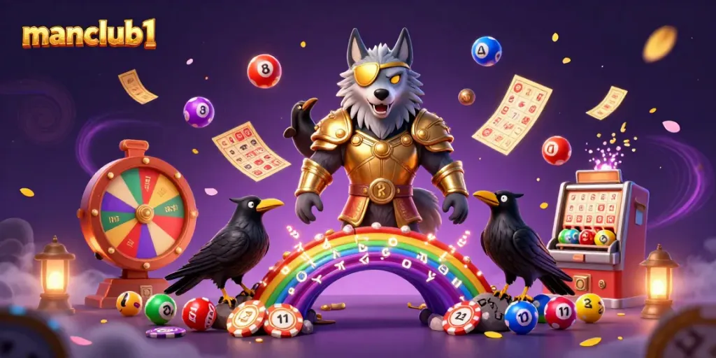 Engage with the exciting world of manclub1, featuring a vibrant Norse-inspired scene of Odin and ravens amidst casino elements.