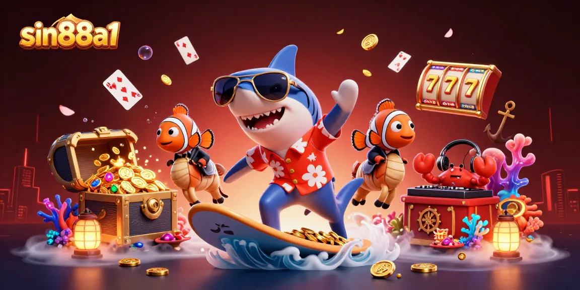 sin88a1 captures the essence of winning in a vibrant casino-themed underwater scene.