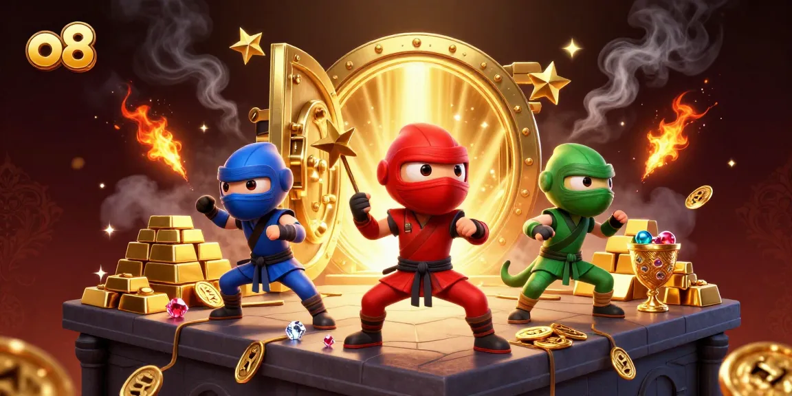 Experience thrilling gaming action at o8 with ninja chameleons delivering dynamism in a vibrant casino scene.