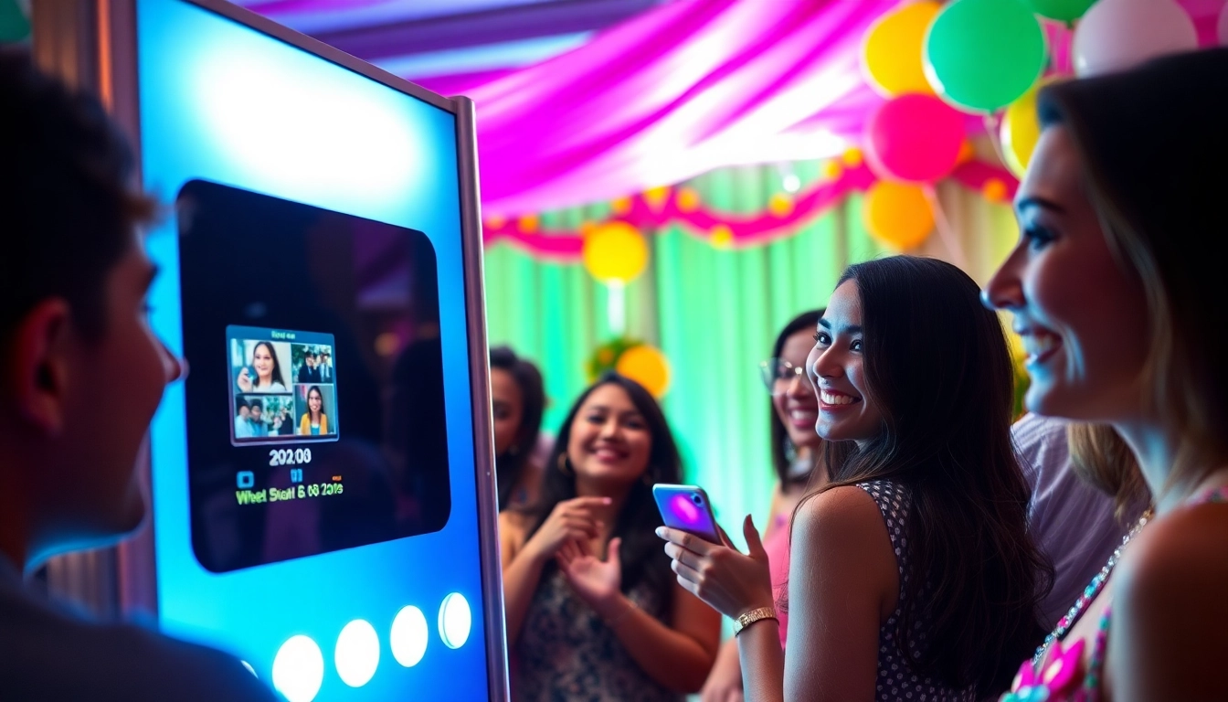 Engaging guests at a photo booth rental Chicago event, showcasing fun and vibrant atmosphere.