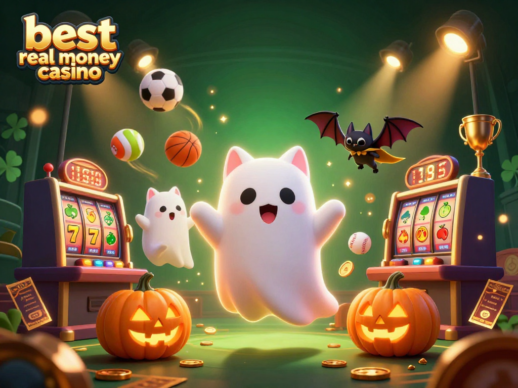 Experience excitement at the best real money casino with a lively 3D illustration of a ghost cat in a haunted setting.