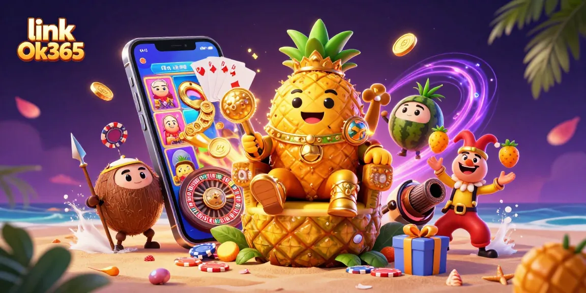 Engage with exciting gaming adventures at link Ok365 featuring vibrant characters like the pineapple king and tropical elements.