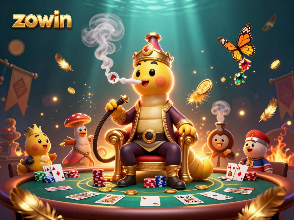 Experience thrilling poker action with zowin's vibrant scene of a whimsical sultan caterpillar.