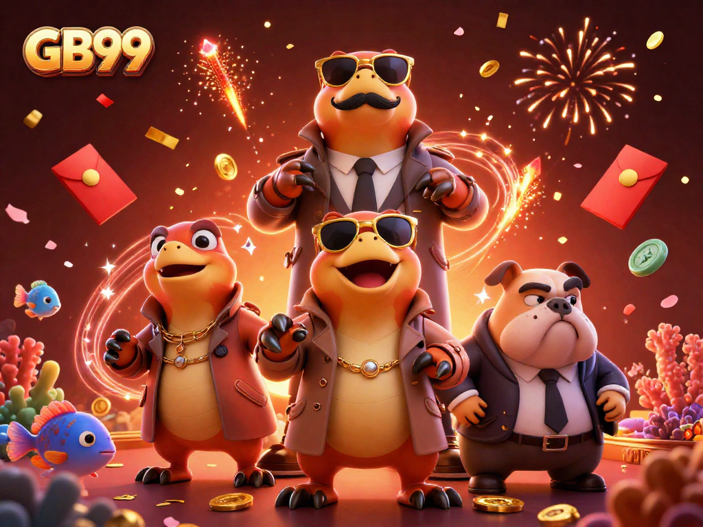 Experience thrilling gaming adventures with GB99, featuring dynamic underwater elements and a playful raptor scene.