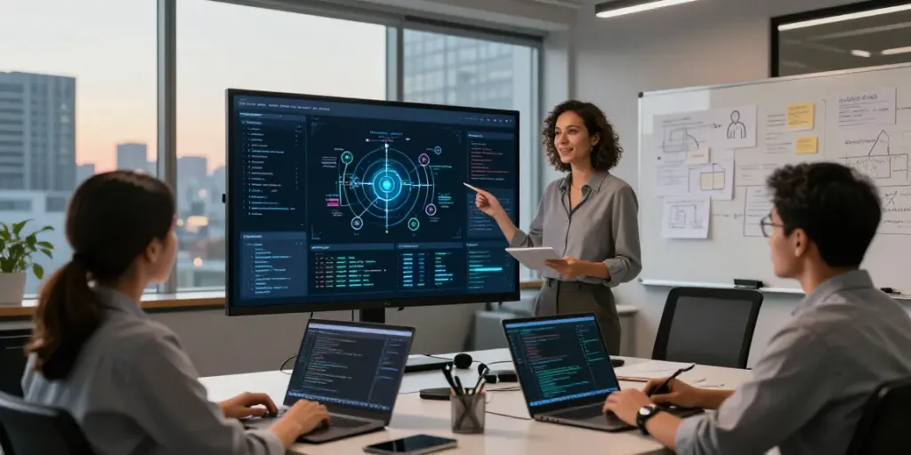 Team collaborating on Enterprise AI models in a modern office