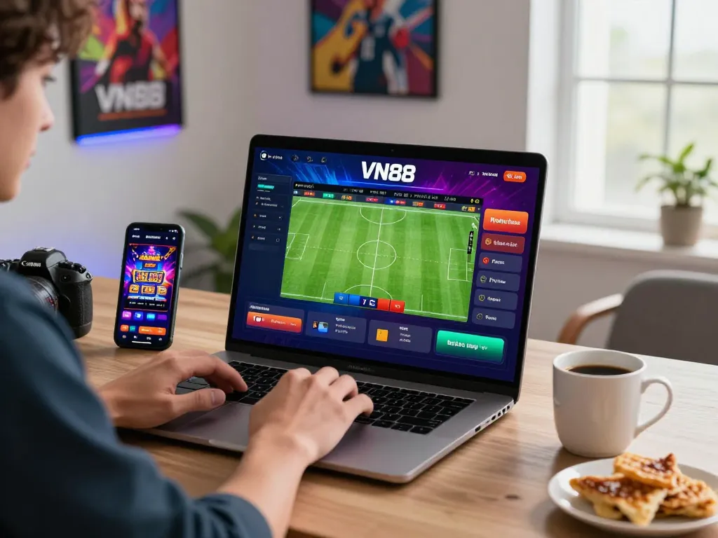 Engaged user on VN88 platform placing bets in a modern gaming setup.