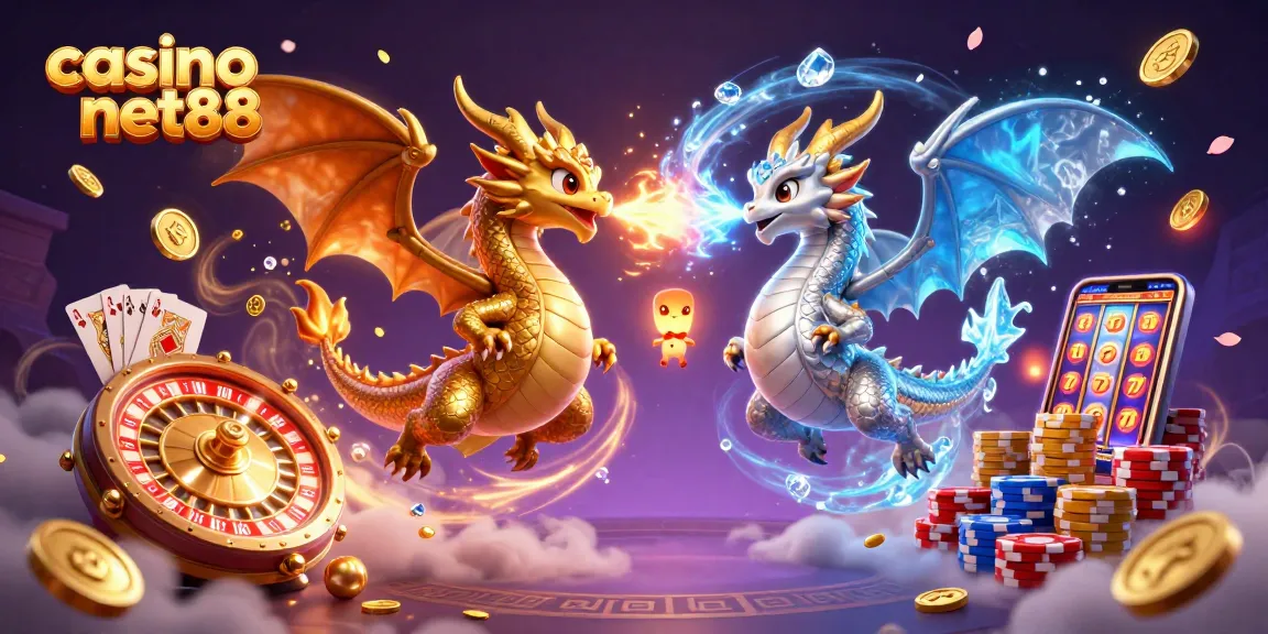 Engage in thrilling gameplay at casino net88 with a vibrant scene showcasing dragons and game elements.