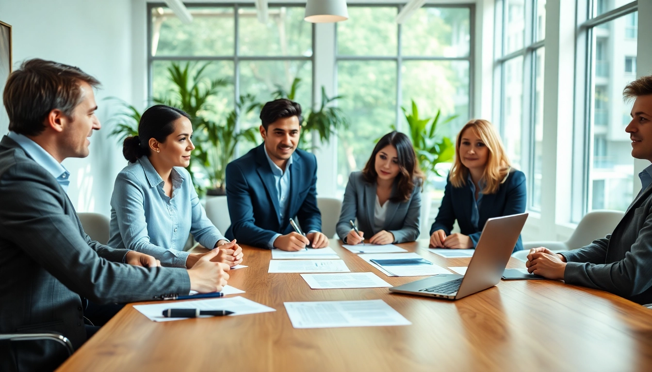 Estate Planning discussion with diverse individuals in a modern office environment.