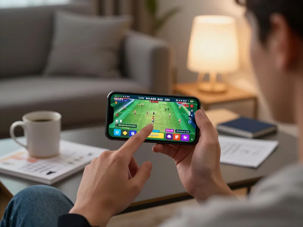 Engaging in WALA88 đá gà live match on smartphone in a cozy home setting
