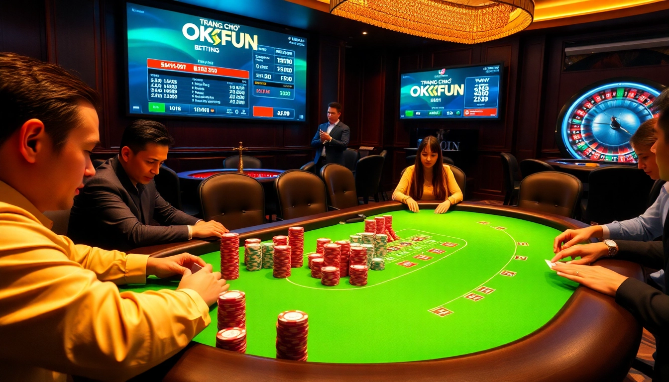 Experience the excitement of Trang Chủ OKFUN with vibrant poker tables and thrilling gameplay.
