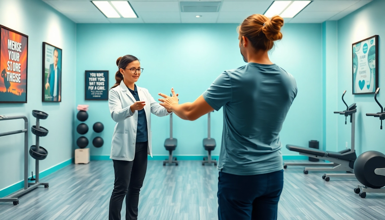 Engaging physiotherapist providing practical back pain relief solutions in a dynamic clinic environment.