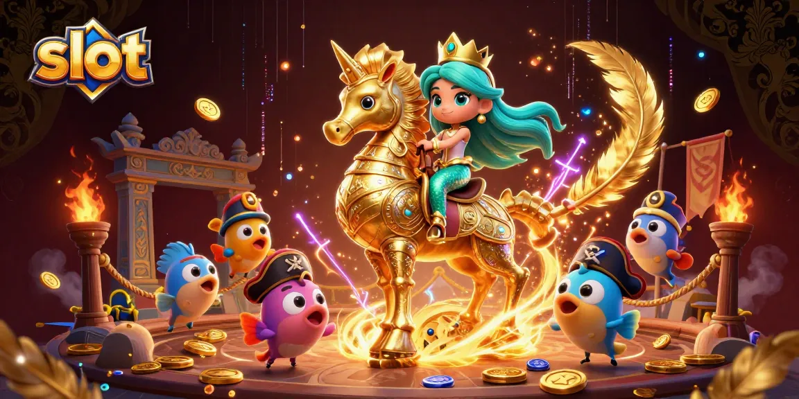 Spin slots in an immersive, vibrant cartoon casino world featuring a mermaid princess and seahorse.