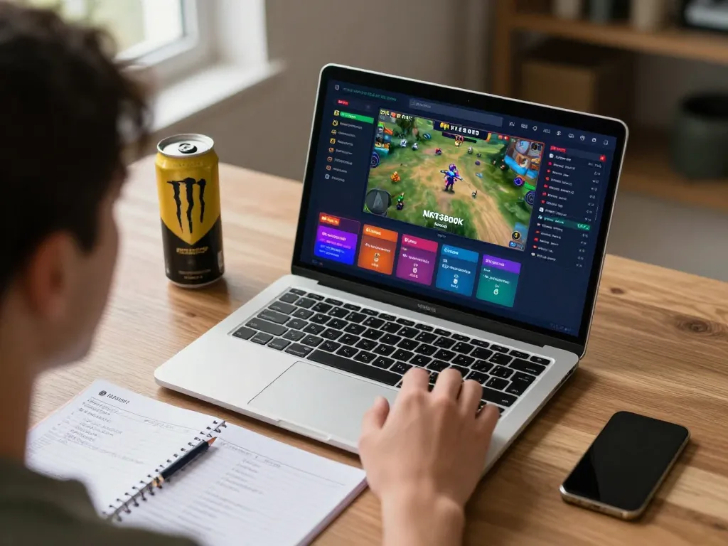 Player actively engaging in MK8 sportsbook gaming on a laptop with live stats, showcasing vibrant betting options.