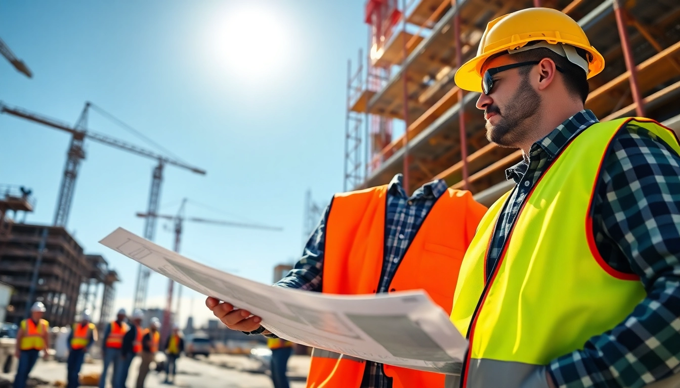 New Jersey Commercial General Contractor overseeing a dynamic construction project with a work crew.