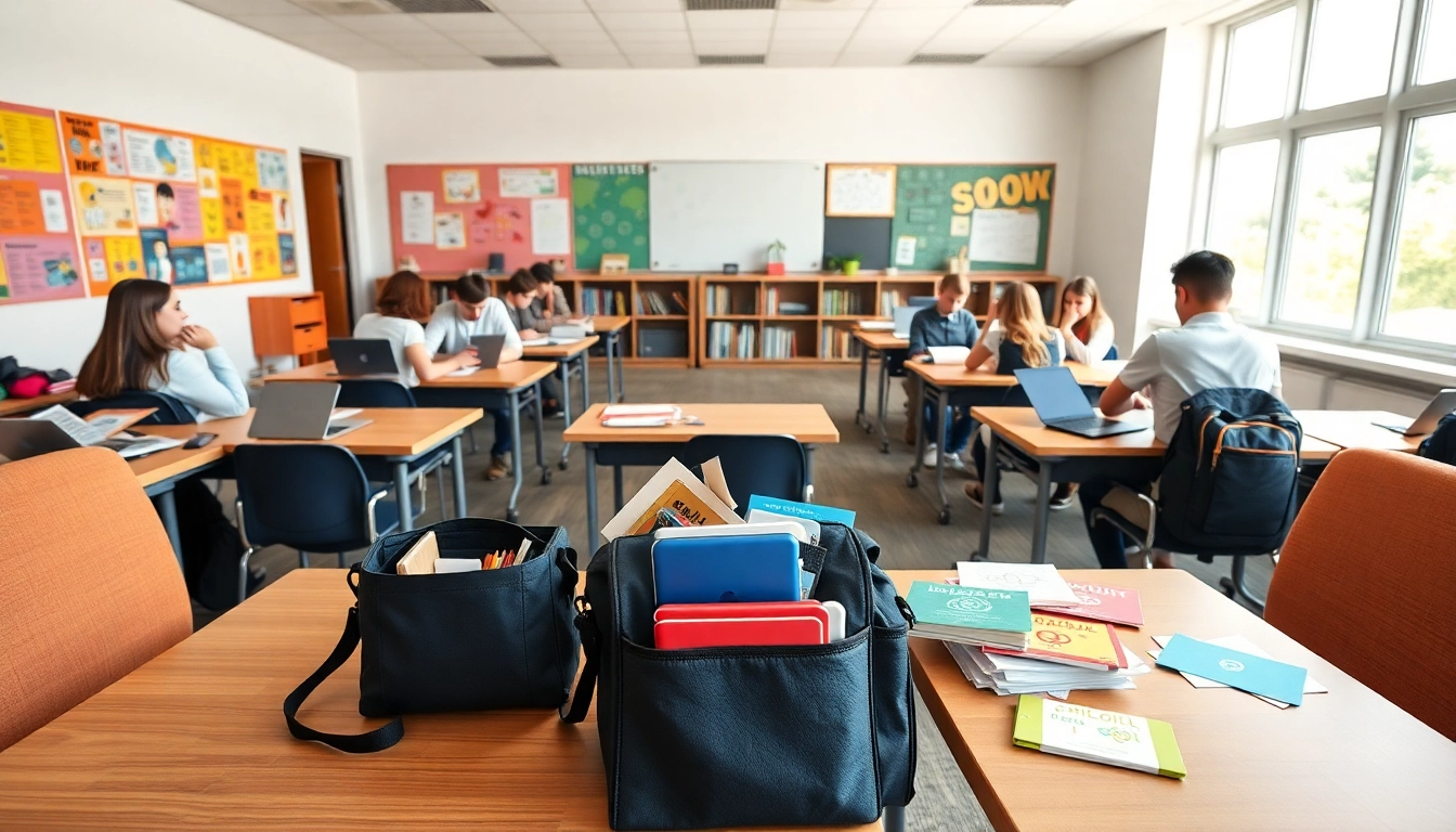Handytasche Klassenzimmer verwendet für die Aufbewahrung von Geräten in einer lebhaften Lernumgebung.