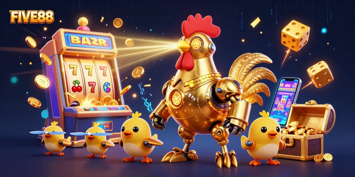 Engage with exciting slot action at FIVE88 featuring robots, neon vibes, and jackpots.