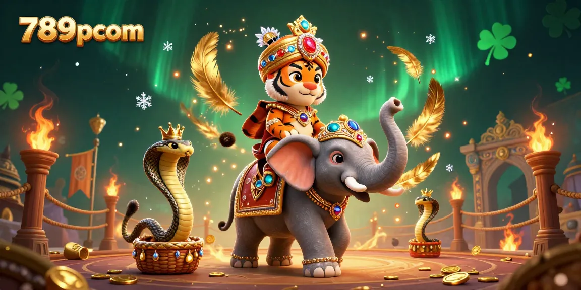 Engage with the vibrant realm of 789pcom through an ultra-detailed casino scene inhabited by a majestic tiger, elephant, and cobra.