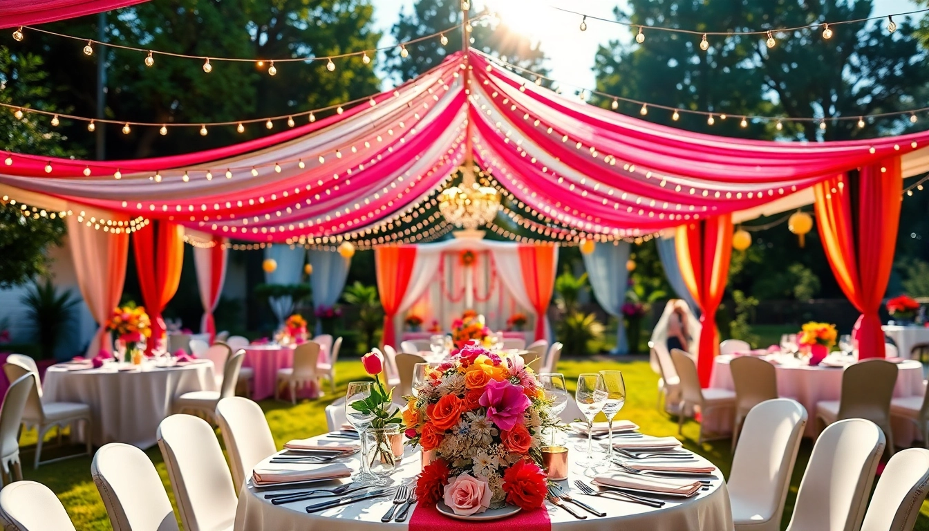 Enjoy a stunning Outdoor Party Rentals setup with vibrant decorations and festive ambiance.