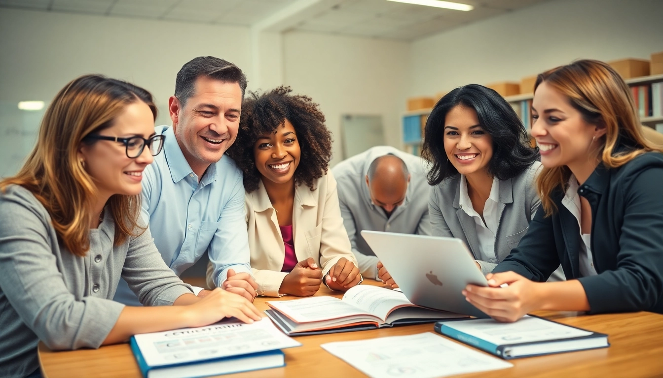 Engagement among educators showcases collaborative efforts of certification help providers in a bright classroom.