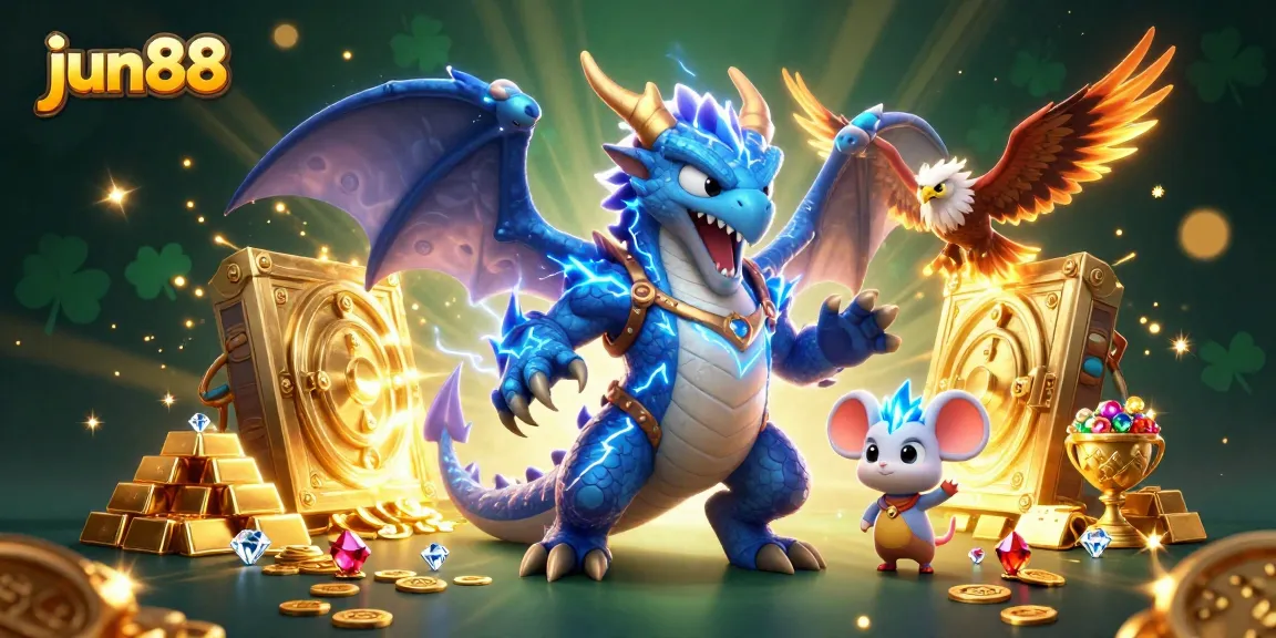 Experience the thrill of jun88's vibrant casino energy with striking characters and dazzling treasures.