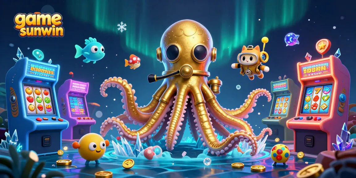 Engage with game sunwin in a vibrant 3D casino scene featuring a kraken and diving cat.